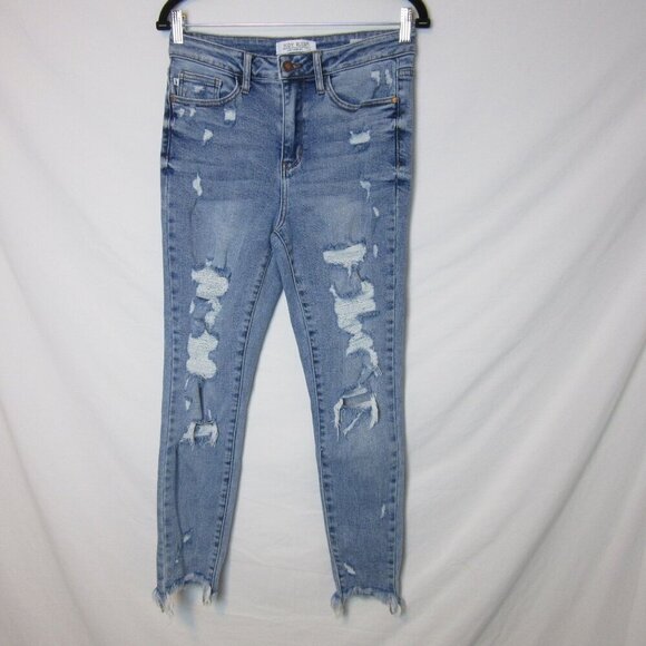 Judy Blue Distressed Light Blue Skinny Fit Ankle Jeans Raw Hem Womens 27 - Picture 1 of 6